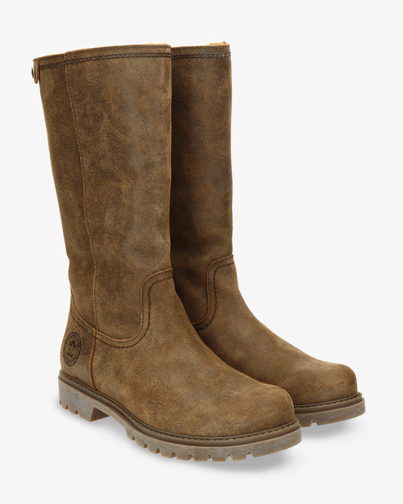 Bambina botas de piel con forro interior de pelo. marron