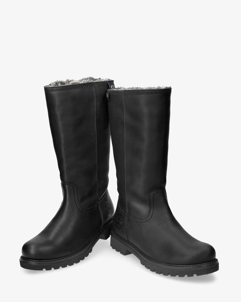 Bambina botas de piel con forro interior de pelo. negro