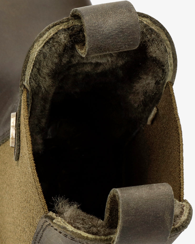 Francesca Igloo botas de piel con forro interior de pelo natural. kaki