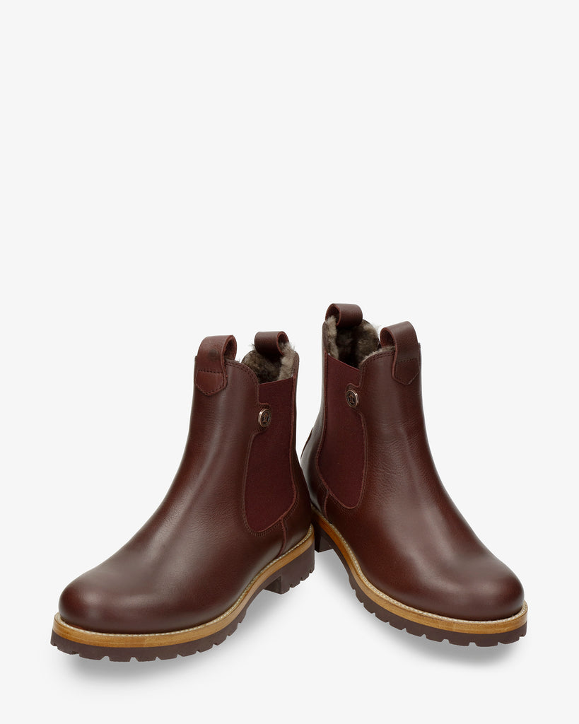 Francesca Igloo botines de piel con forro interior de pelo natural. burdeos