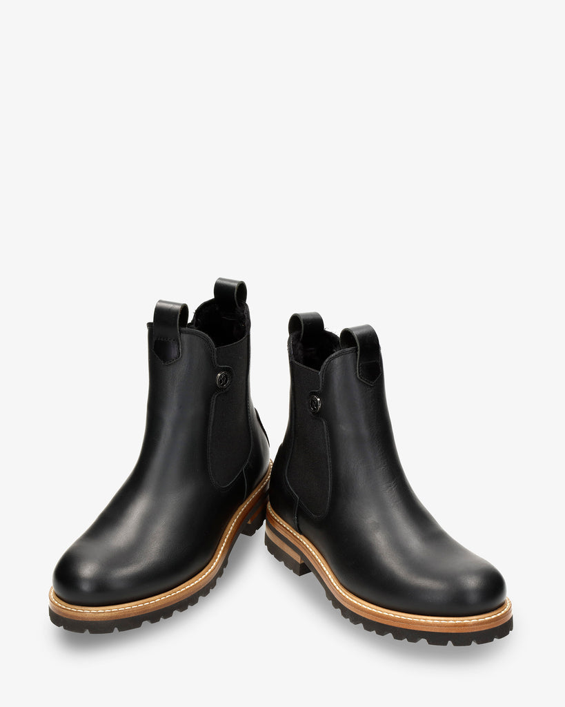 Francesca Igloo botines de piel con forro interior de pelo natural. negro