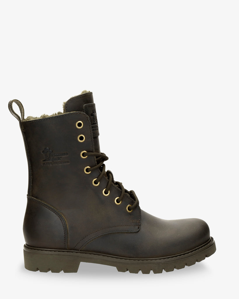 Frisia botas de piel con forro interior de pelo. kaki