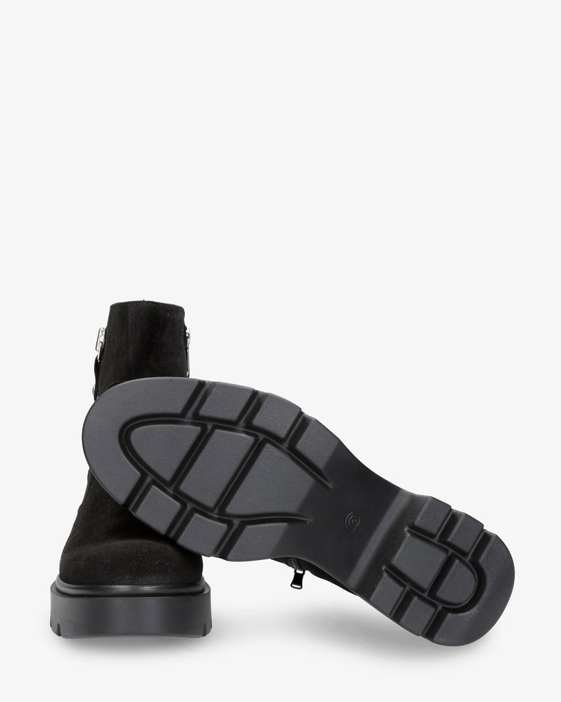 Phuket botín de piel con forro interior de pelo. negro