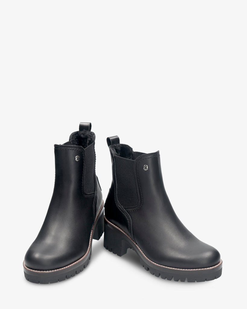 Pia Igloo Trav botines de piel con forro interior de pelo natural. negro