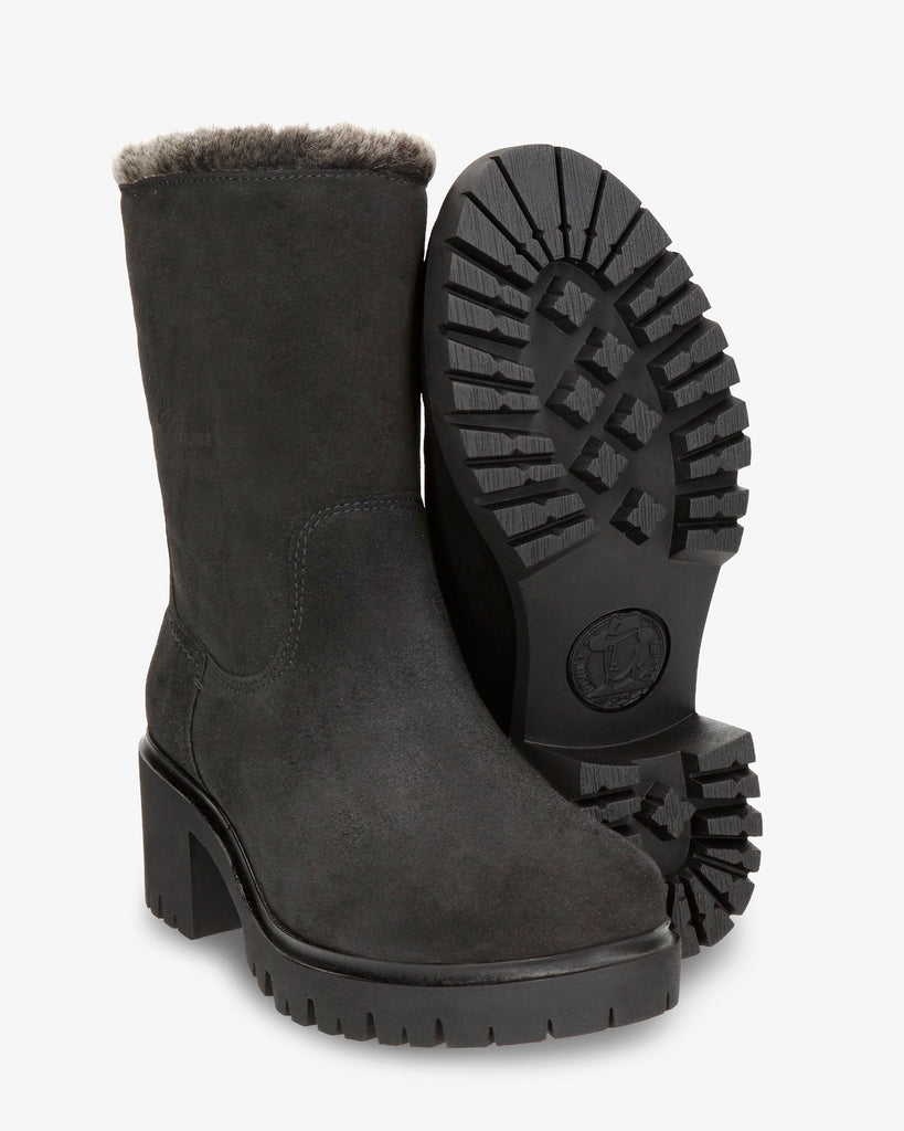 Piola botas de piel con forro interior de pelo. negro