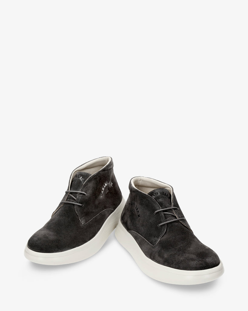 Yohan botín de piel con forro interior de piel. gris